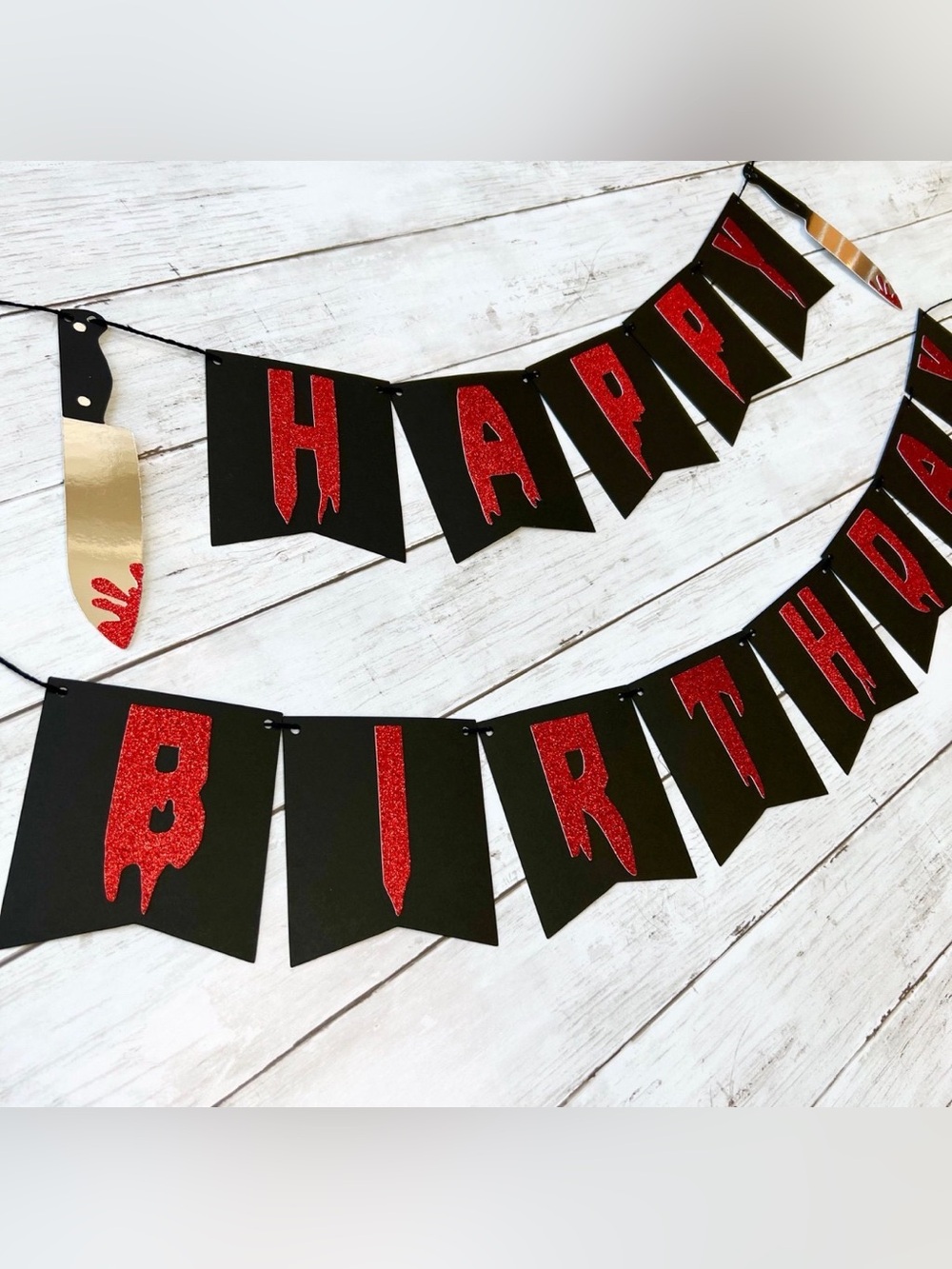 Black and Red Glitter Serial killer/Scream 'Happy Birthday' Banner Party Garland